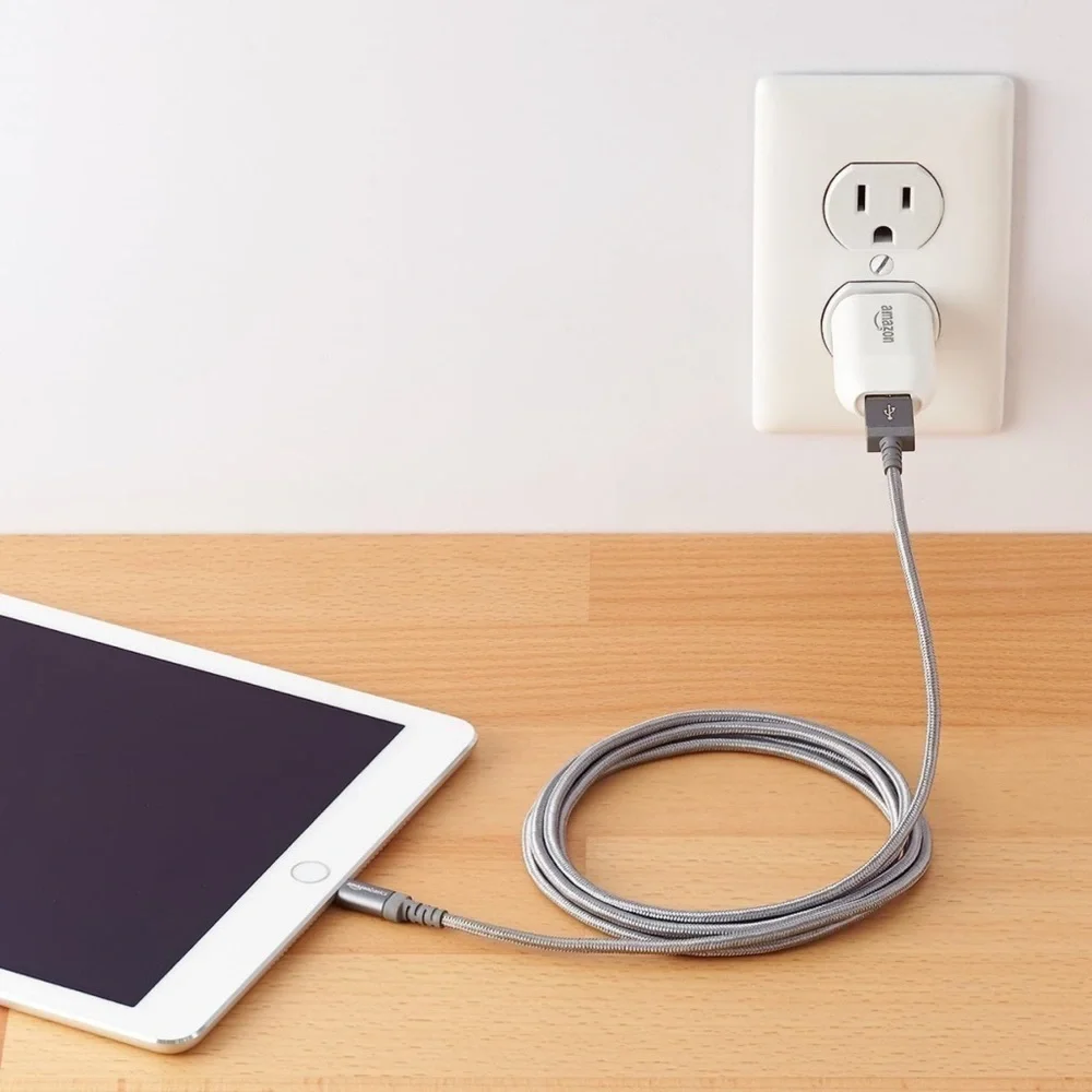 Gray 6’ Nylon Braided USB A to Lightning Charging Cable Cord